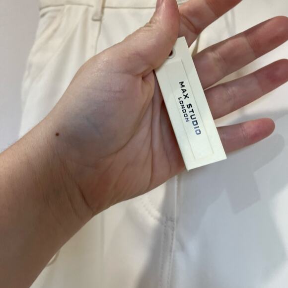 Max Studio London Wide Leg Pants L Ivory NWT Cropped High Rise Elastic Back - Picture 5 of 11